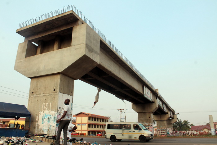 The Zongo Junction intersection on the main Tetteh Quashie to Pantang 3-lane motorway with the uncompleted footbridge